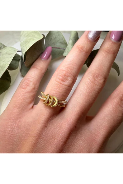 nesdesign Taşlı Üç Oynar Halkalı Zarif Yüzük (Gold) ürün görseli 1