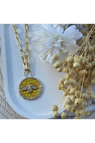 nesdesign Sarı Yuvarlak Arı Petek Kolye (55 cm) ürün görseli 1