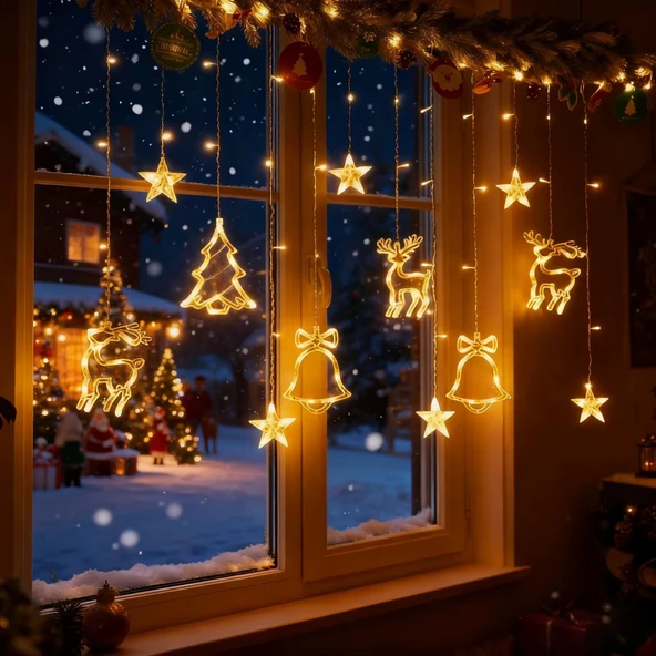 3 Metre Sarkıt Çan - Çam Ağacı -Geyikli 8 Fonksiyonlu Led ürün görseli 1