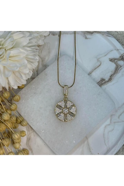 nesdesign Çelik İçi Çiçek Taşlı Yuvarlak Zarif Kolye (44 cm) ürün görseli 1