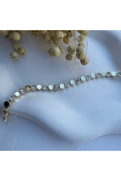 nesdesign Altın Kaplama Petek Model Bileklik (17+2 cm) ürün görseli 1