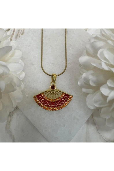 nesdesign Çelik Kırmızı Yelpaze Kolye (46 cm) ürün görseli 1