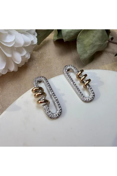 nesdesign Taşlı Gold Yay Detaylı Küpe - Resim 3