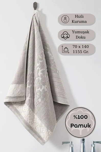 Pamuk Tekli Havlu Jakarlı Karna Premıum Sıbell - 70 x 140 - Resim 3