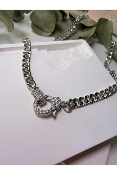 nesdesign Taşlı Kilit Zincir Kolye (48 cm) - Resim 2