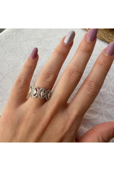 nesdesign Dört Sıra Markiz Kesim Taşlı Ayarlanabilir Yüzük - Resim 3