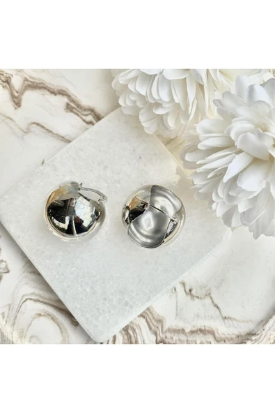 nesdesign Parlak Top Küpe Gümüş Renk ürün görseli 1