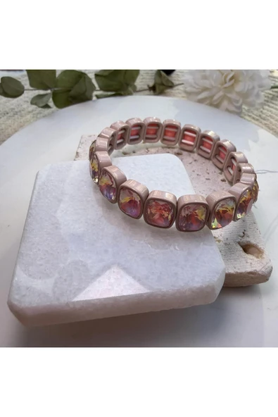 nesdesign Pembe Dikdörtgen Taşlı Lastik Bilezik ürün görseli 1