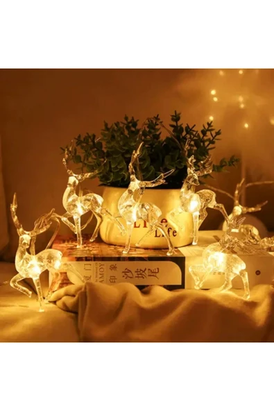 Özel Tasarım Premium Kaliteli Dekoratif Led Yılbaşı Noel 2 Kademeli 2m 10 adet Geyikli İp Led Işık - Resim 2