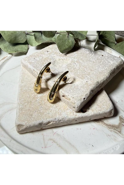 nesdesign Çelik Taşlı İnce Su Damlası Küpe (Gold) ürün görseli 1