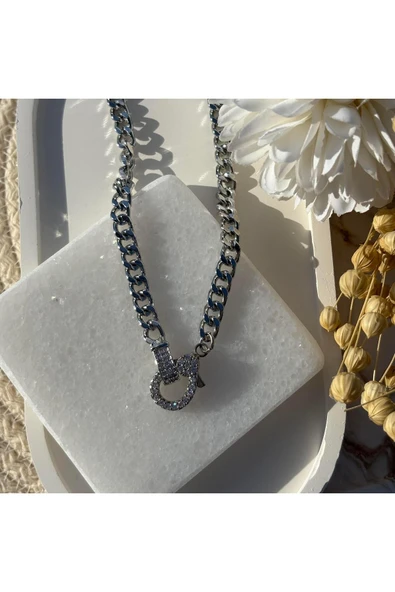 nesdesign Altın Kaplama Taşlı Çengelli Zincir Kolye (48 cm) ürün görseli 1