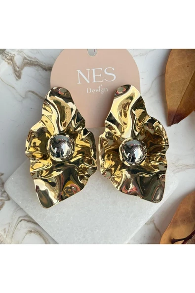 nesdesign Çift Renk Asimetrik Plaka Küpe ürün görseli 1