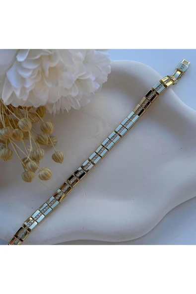 nesdesign 14K Özel Seri Kare Taşlı Bileklik (17+2 cm) ürün görseli 1