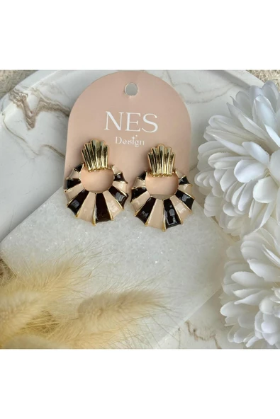 nesdesign Kahve Krem Renkli Çizgili Halka Küpe ürün görseli 1