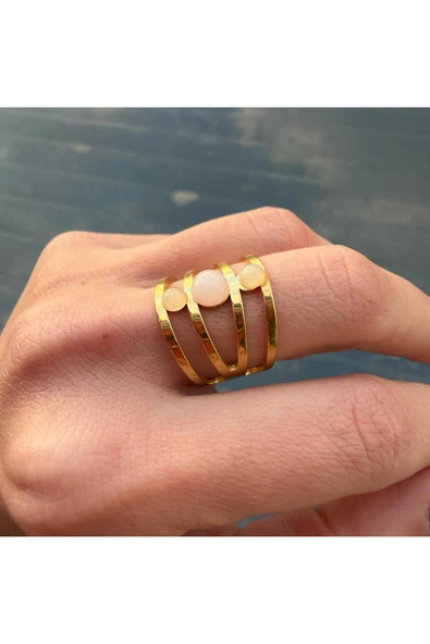 nesdesign Çelik Üç Pembe Taşlı Ayarlanabilir Yüzük - Resim 2