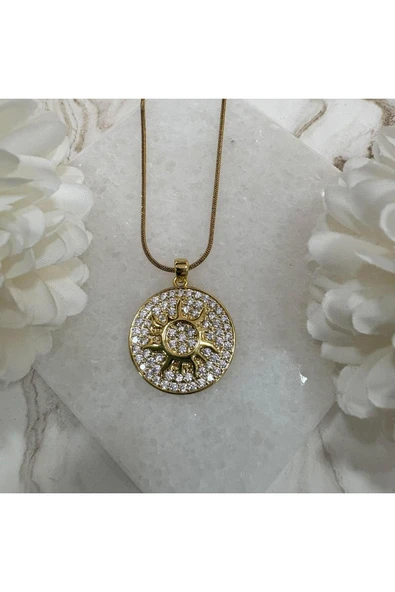 nesdesign Çelik Güneş Taşlı Plaka Kolye (46 cm) ürün görseli 1