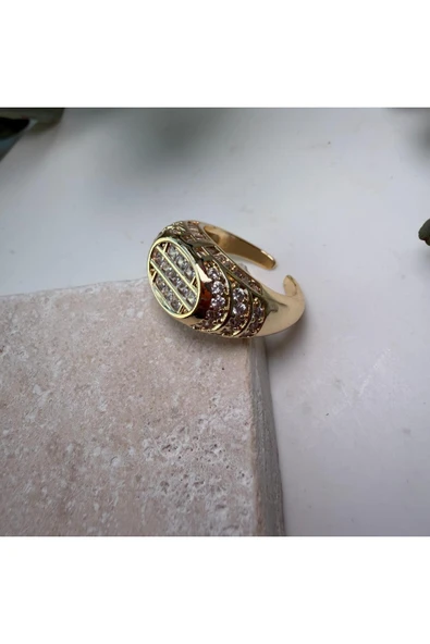 nesdesign Oval Çerçeve Taşlı Gold Yüzük - Resim 2