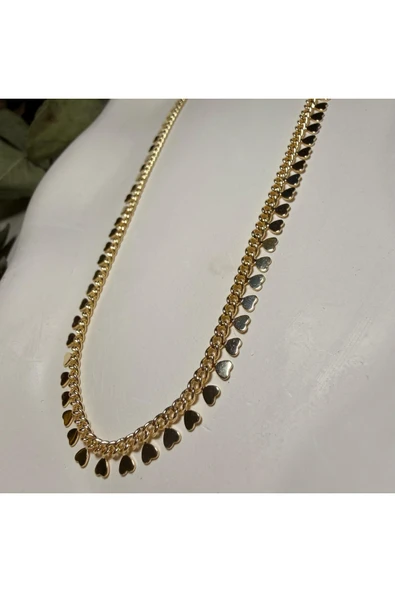 nesdesign Altın Kaplama Kalp Pullu Gold Zincir Kolye (45+5 cm) - Resim 2