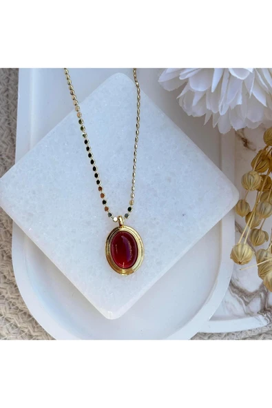 nesdesign Altın Kaplama Akik Taşı Ezme Zincir Kolye (40 cm) ürün görseli 1