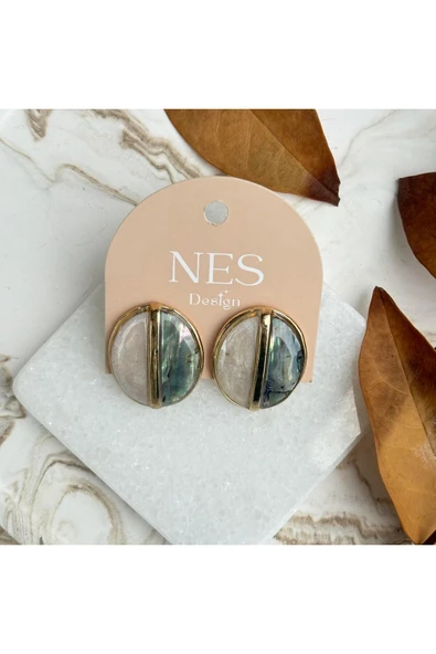 nesdesign İki Renk Sedefli Oval Kesim Küpe ürün görseli 1