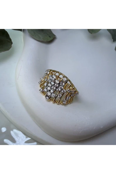 nesdesign Saçak Görünümlü Taş Serpilmiş Gold Silver Yüzük ürün görseli 1