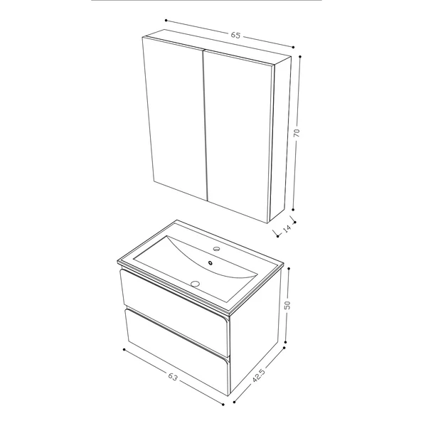 Teta Home Granada 65 cm MDF Gövde Membran Kapak Banyo Dolabı Seti  Antrasit-Beyaz - Resim 5