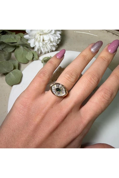 nesdesign Yeşil Zirkon Taşlı Gold Göz Yüzük ürün görseli 1