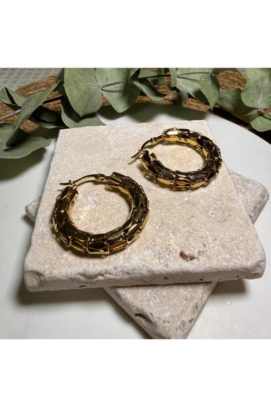 nesdesign Çelik Arpa Desenli Halka Küpe ürün görseli 1