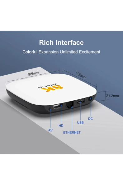 H96Max M2Plus 8k Android 14.0 Tv Box 4gb 32gb Air Mouse Wifi6 Bt 5.4 Ethernet Sesli Komut Rk3528 - Resim 7