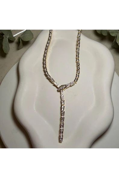 nesdesign Zirkon Taşlı Yılan Model Gold Kolye - Resim 2