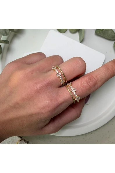 nesdesign Burgu Detaylı İki Sıra Damla Taşlı Ayarlanabilir Yüzük - Resim 2