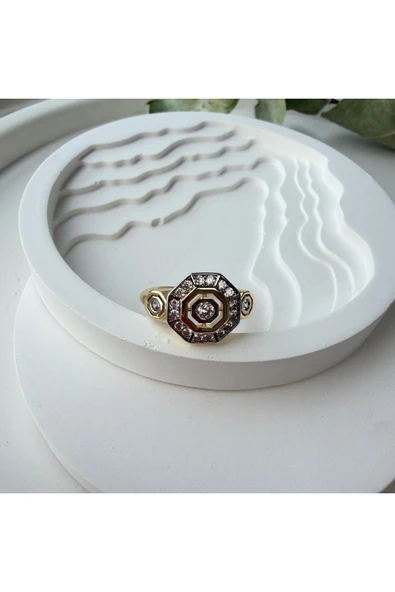 nesdesign Taşlı Altıgen Motifli Şık Ayarlanabilir Yüzük ürün görseli 1