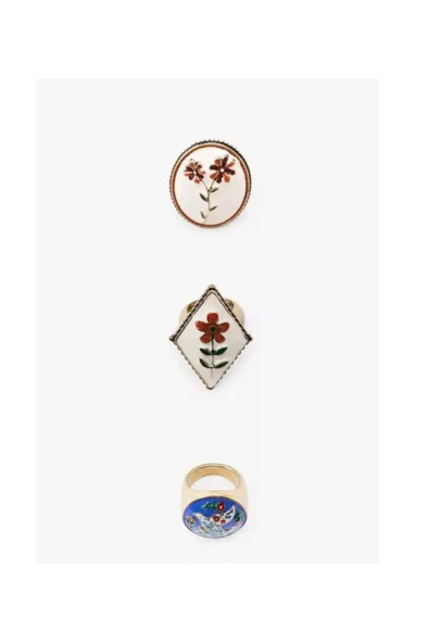 nesdesign ZR 3'lü Çiçek ve Kuş Detaylı Vintage Yüzük Zeti ürün görseli 1