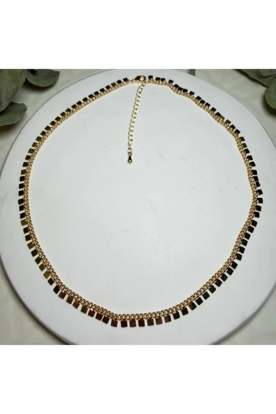 nesdesign Altın Kaplama Kare Pullu Gold Zincir Kolye (45+5 cm) - Resim 2