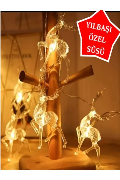 Özel Tasarım Premium Kaliteli Dekoratif Led Yılbaşı Noel 2 Kademeli 2m 10 adet Geyikli İp Led Işık ürün görseli 1