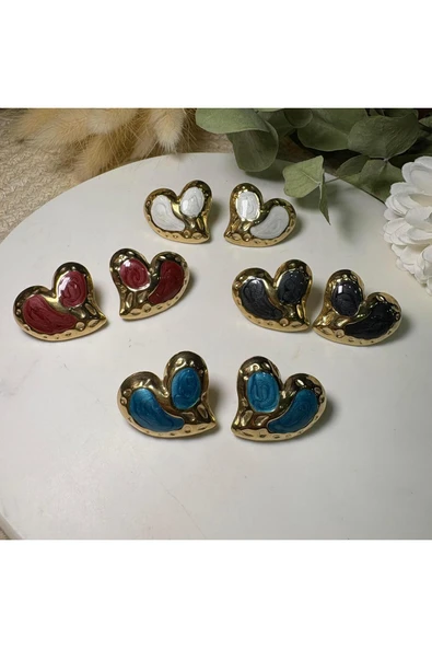 nesdesign Çelik Bordo Kalpli Küpe - Resim 2