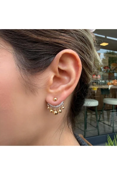 nesdesign Arkadan takmalı Ayarlanabilir Minik Toplu Sallantılı Gümüş Renk Küpe ürün görseli 1