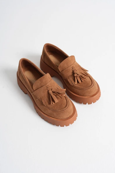 Anim Kadın Günlük Taba Süet Loafer Ayakkabı - Resim 3