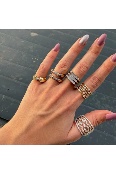 nesdesign Taşlı Gold Ayarlanabilir Yüzük - Resim 4