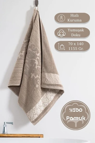 Pamuk Tekli Havlu Jakarlı Karna Premıum Sıbell - 70 x 140 - Resim 4