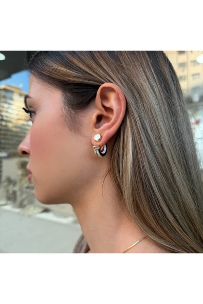 nesdesign Siyah Beyaz Boru Küpe ürün görseli 1