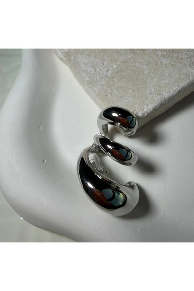 nesdesign Üç Sıra Bombeli Kıkırdak Küpe (Gümüş Renk) ürün görseli 1