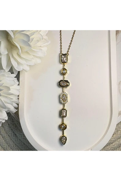 nesdesign Çelik Beyaz Taşlı Y Kolye (47 cm) - Resim 2