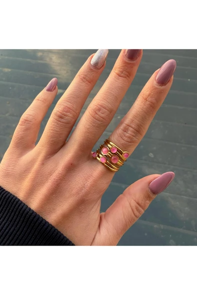 nesdesign Çelik Pembe Taşlı Ayarlanabilir Yüzük ürün görseli 1