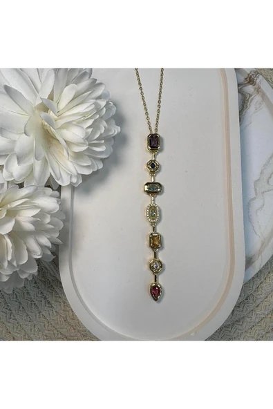 nesdesign Çelik 7 Element Taşlı Renkli Y Kolye (47 cm) ürün görseli 1
