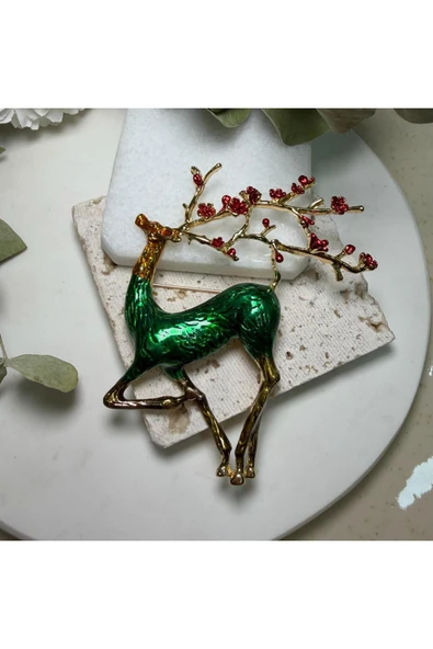 nesdesign Yeşil Geyik Yılbaşı Broş ürün görseli 1