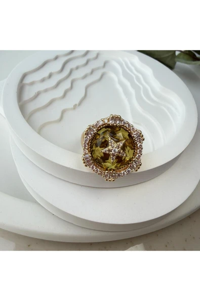 nesdesign Yağ Yeşili Yuvarlak Yıldız Yüzük ürün görseli 1