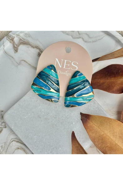 nesdesign Üçgen Gold Detaylı Mavi Küpe ürün görseli 1