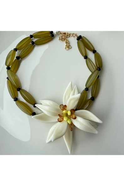 nesdesign ZR Çiçekli Yeşil Choker Kolye ürün görseli 1