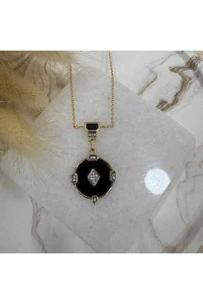 nesdesign Ortası Baklava Desenli Siyah Tasarım Kolye (52 cm) ürün görseli 1